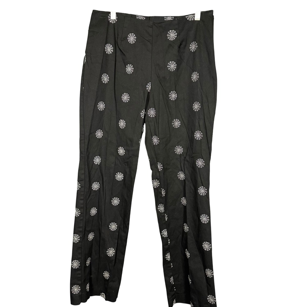 Silver Embroidered Cobwebs Side Zip Black Slim Leg Pants 8 Halloween Teacher‎